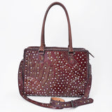 American Darling Tote Hand Tooled Genuine Leather Women's Handbag with Rivets