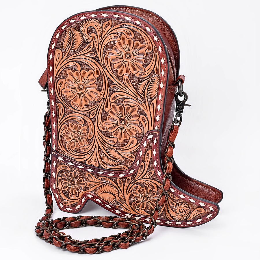 American Darling Western Leather Cross body Bag - Hand-Tooled Floral Shoe Shape Crossbody - Uhorse
