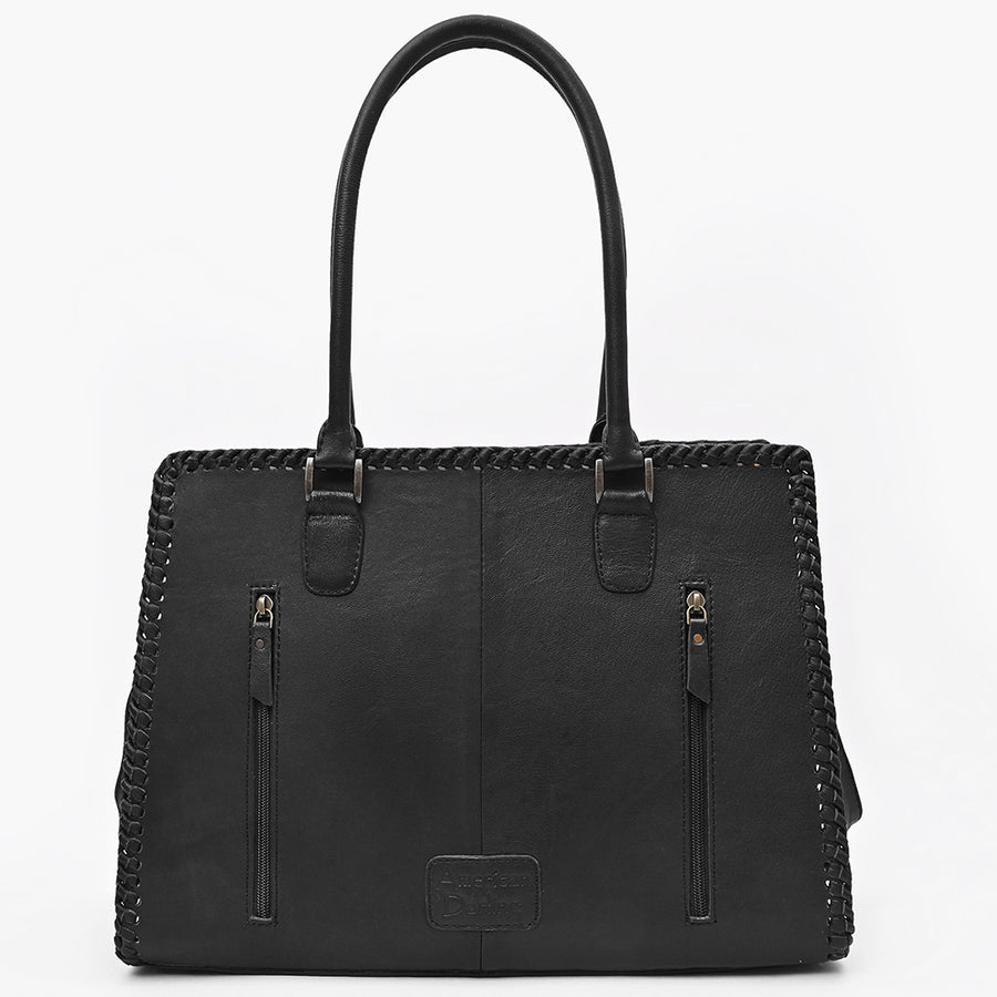 American Darling Tote Bag Western Hair-On Cowhide Genuine Leather Shoulder Bag with Braided Riveted Detail and YKK Zipper