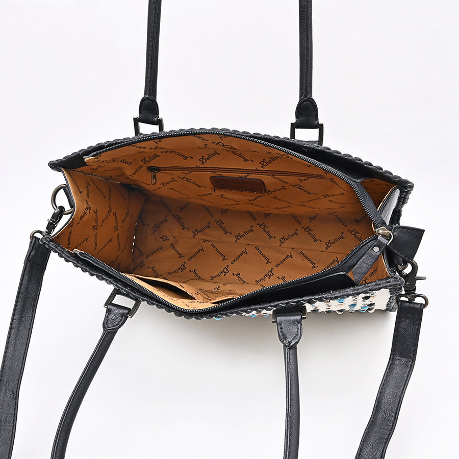 American Darling Tote Bag Western Hair-On Cowhide Genuine Leather Shoulder Bag with Braided Riveted Detail and YKK Zipper