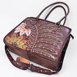 American Darling Tote Hand Tooled Genuine Leather Women's Handbag with Rivets