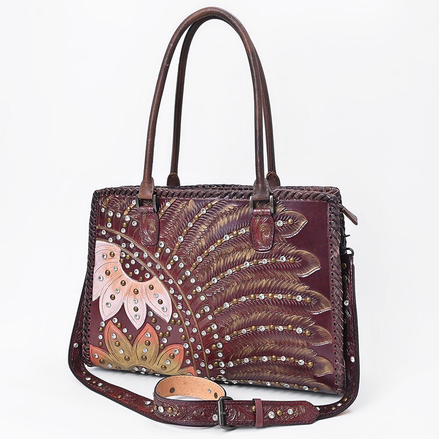 American Darling Western Leather Tote Bag - Hand-Tooled Floral Carved Shoulder Bag - Uhorse