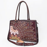 American Darling Tote Hand Tooled Genuine Leather Women's Handbag with Rivets