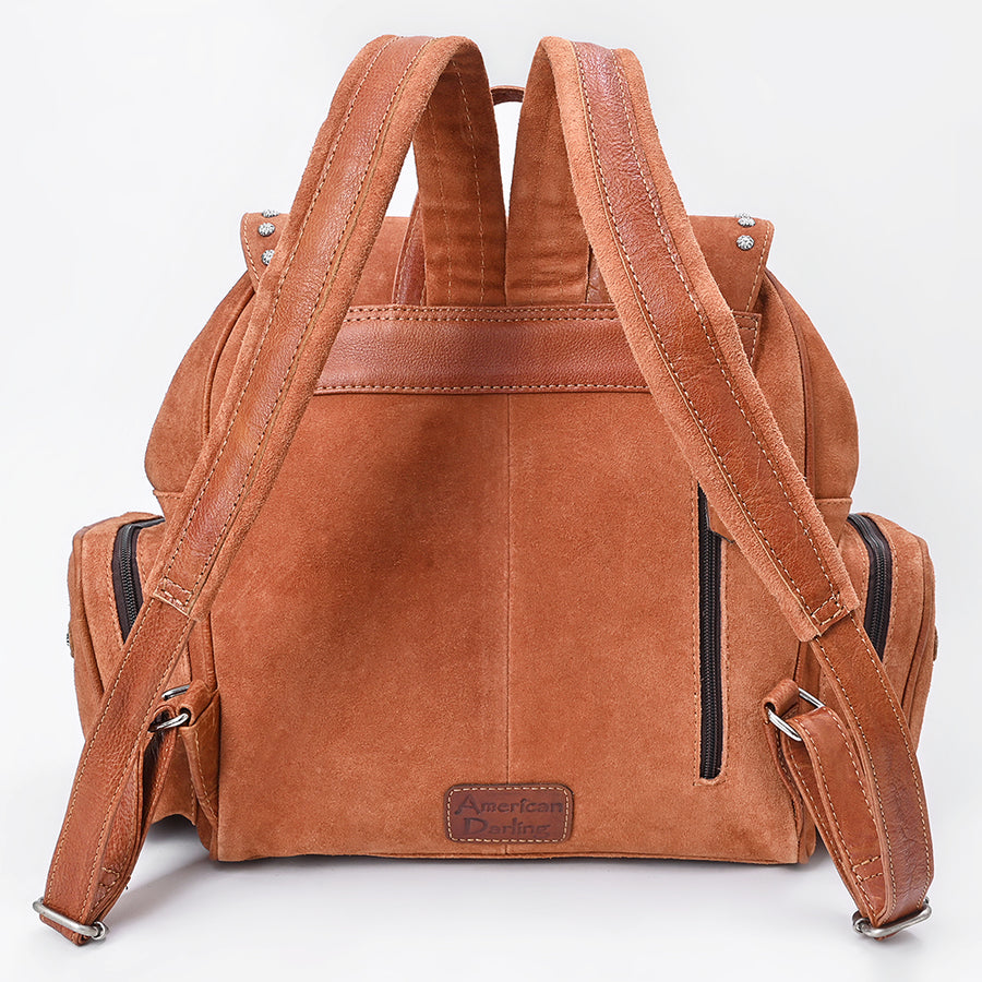 American Darling Backpack Bag Western Genuine Suede Leather with Fringes Tassels Concho and Riveted Full Grain Leather Accents