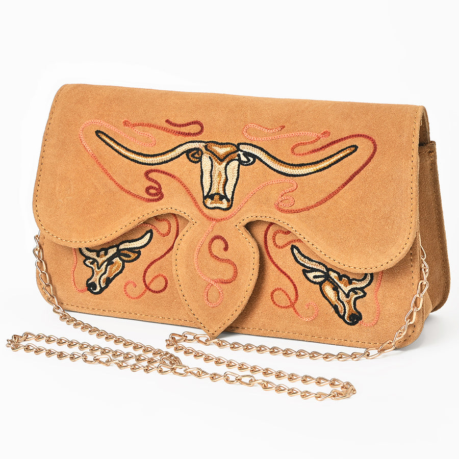 American Darling Western Embroidered Genuine Suede Cross body Bag - Longhorn Motif - Uhorse