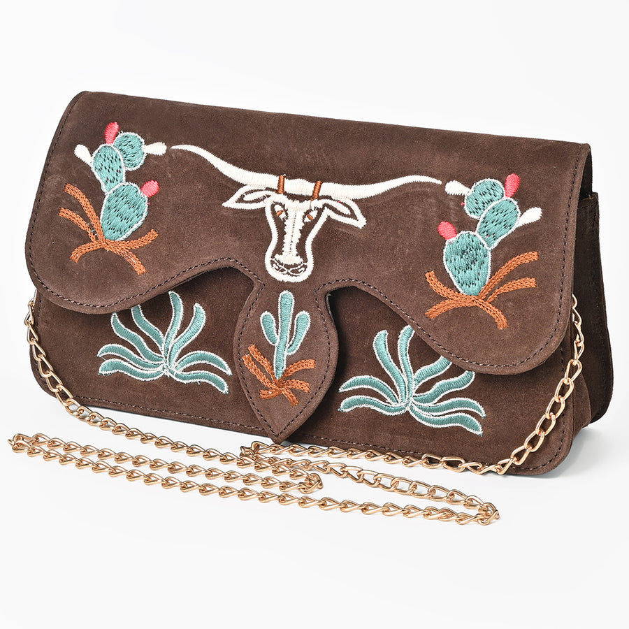 American Darling Western Embroidered Genuine Suede Cross body Bag - Longhorn Motif - Uhorse