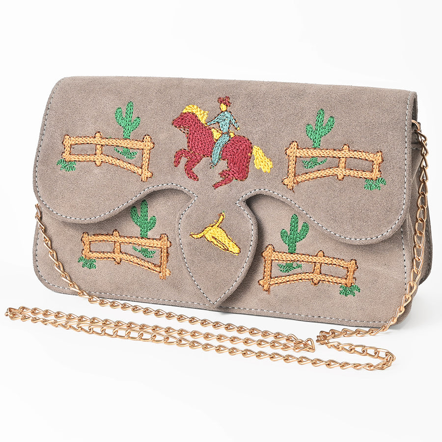 American Darling Western Embroidered Genuine Suede Cross body Bag - Longhorn Motif - Uhorse