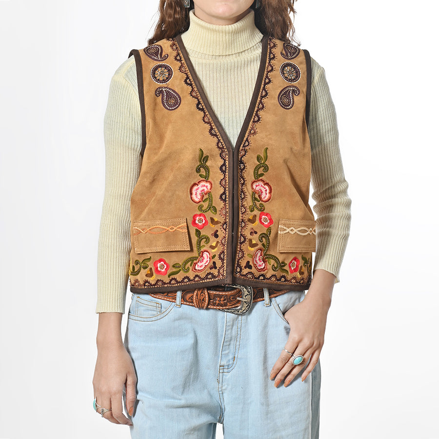 American Darling Western Suede Apparel - Handcrafted Embroidered Luxe Vest - Uhorse