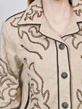 American Darling Genuine Suede Embroidered leather Jacket ladies Girl Beige
