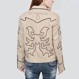 American Darling Genuine Suede Embroidered leather Jacket ladies Girl Beige