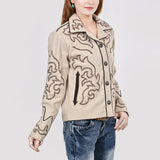 American Darling Genuine Suede Embroidered leather Jacket ladies Girl Beige