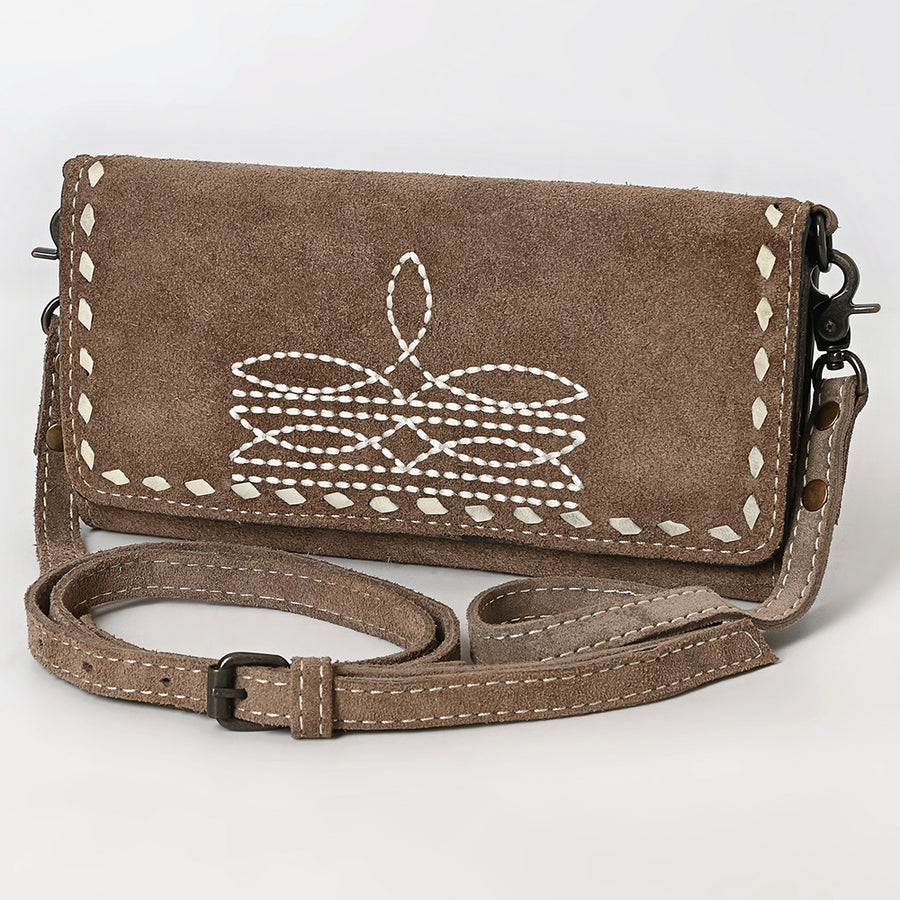 American Darling Western Wallet Handcrafted from Black Genuine Suede Leather | Boot Stitched Design, Studded Trim & YKK Zipper