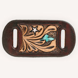 American Darling Western Hand Tooled Carved Genuine Leather Scarf Clasp Bandana Slide Bandana Cuff