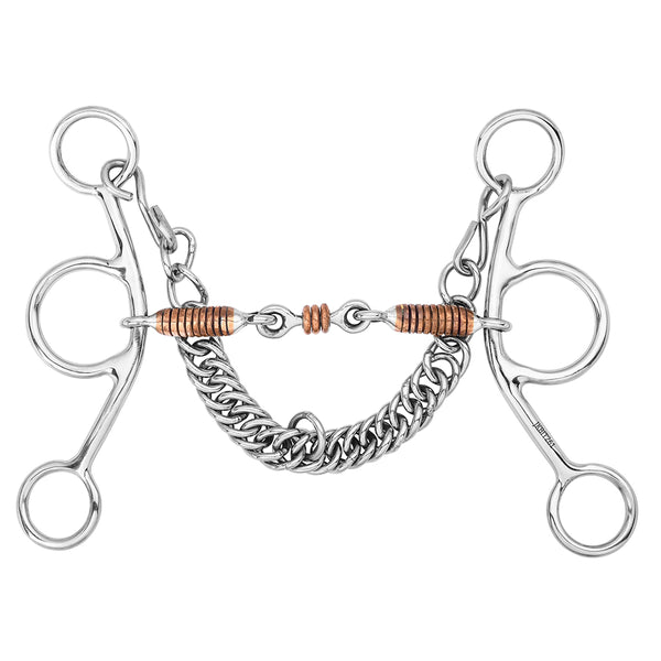 BAR H EQUINE Western Gag Bit with Copper Wire-Wrapped Mouth Roller and Curb Chain - Uhorse
