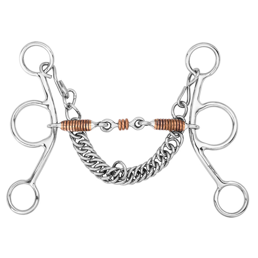 BAR H EQUINE Western Gag Bit with Copper Wire-Wrapped Mouth Roller and Curb Chain - Uhorse