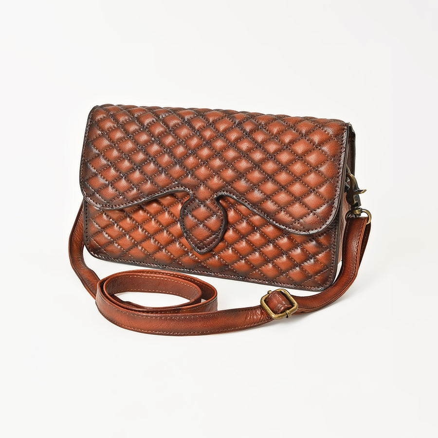 American Darling Handcrafted Quilted Leather Cross body Bag with Stitched Detail - Uhorse