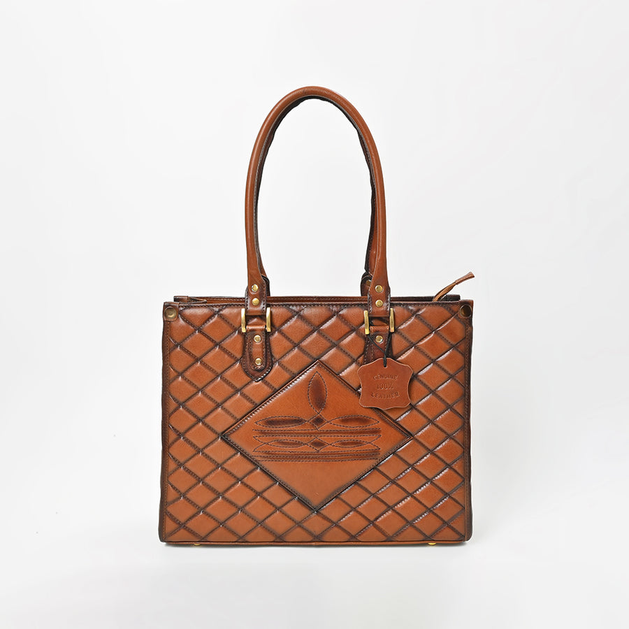 American Darling Premium Quilted Leather Handbag with Embossed Detail & Dual Handles – Elegant Structured Tote for Women