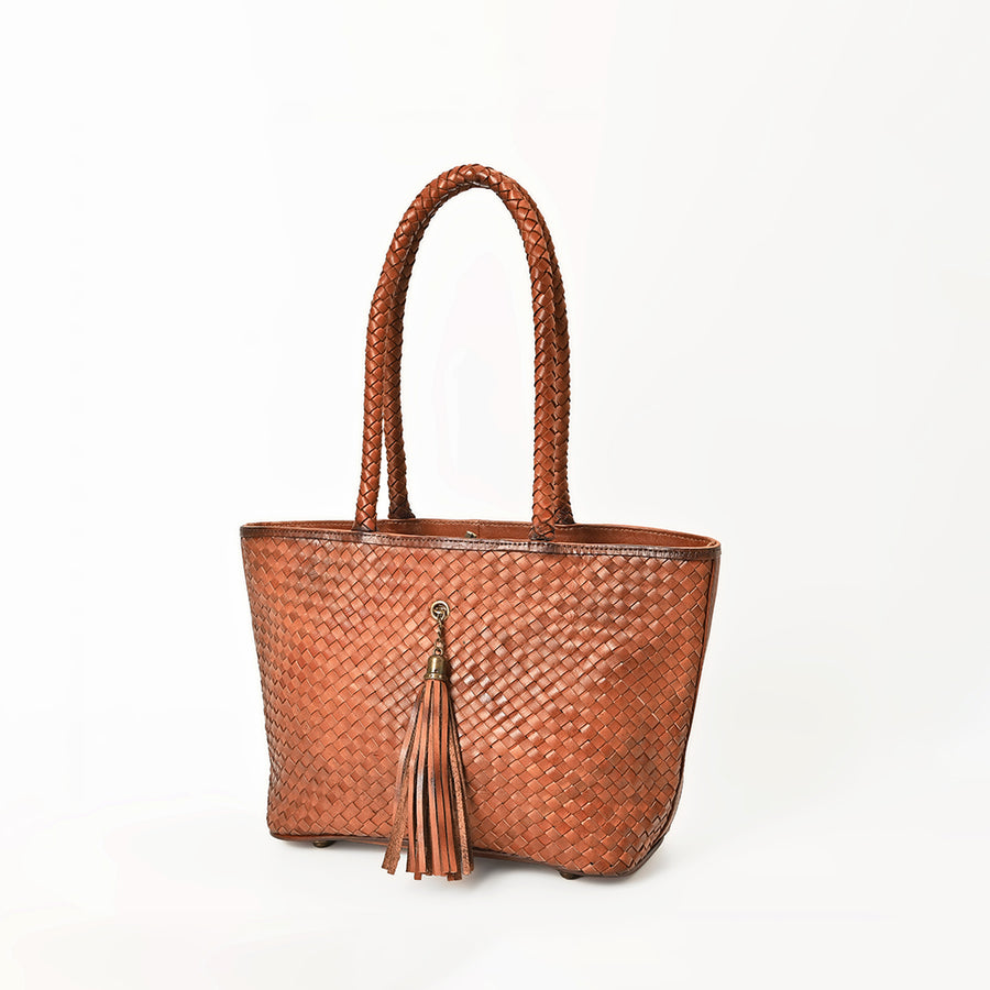 American Darling Handcrafted Basket Weave Western Leather Tote Bag with Tassels - Uhorse