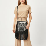 American Darling Full Grain Leather Crossbody Shoulder Bag Women Embroidered with Fringes & Adjustable Strap
