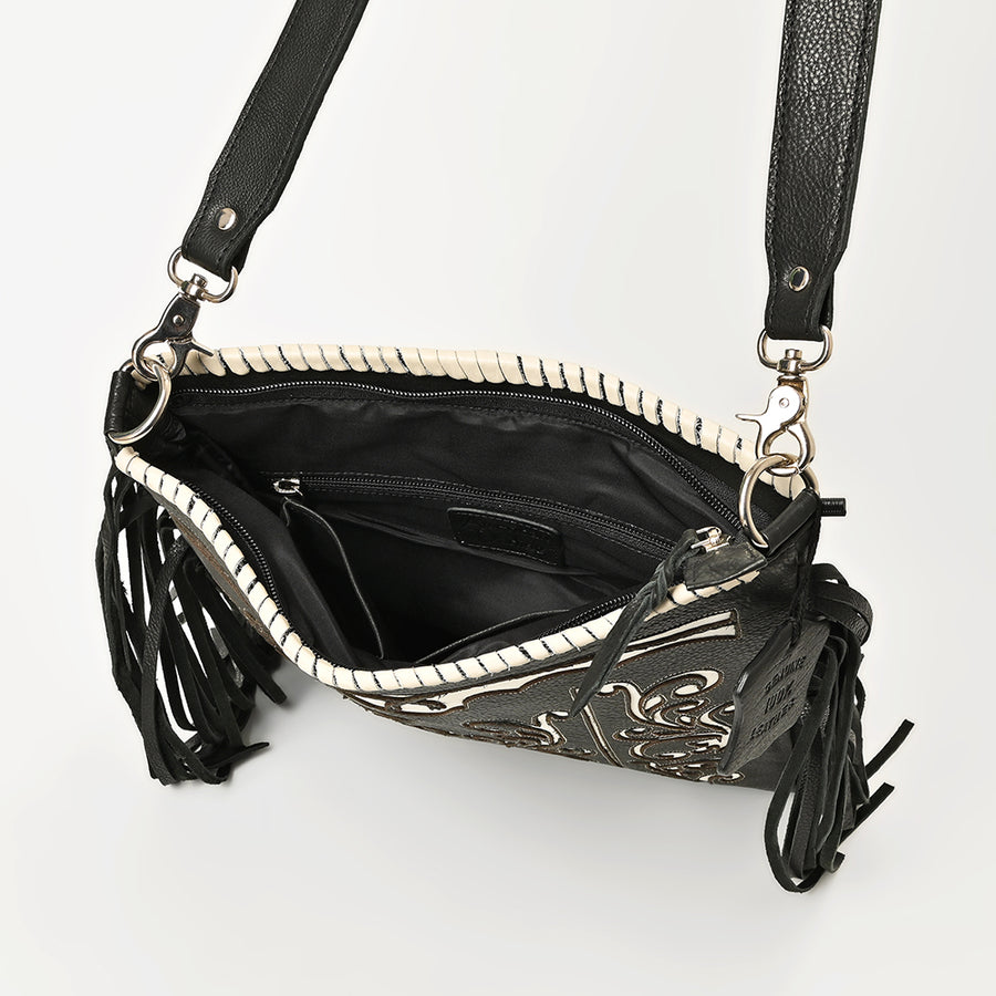 American Darling Full Grain Leather Crossbody Shoulder Bag Women Embroidered with Fringes & Adjustable Strap