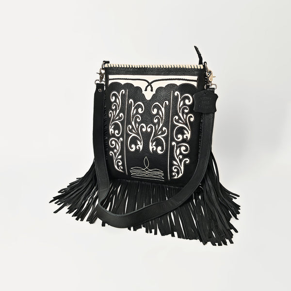 American Darling Full Grain Leather Crossbody Shoulder Bag Women Embroidered with Fringes and Adjustable Strap - Uhorse