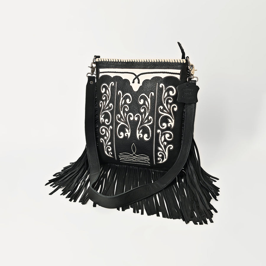 American Darling Full Grain Leather Crossbody Shoulder Bag Women Embroidered with Fringes and Adjustable Strap - Uhorse