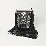 American Darling Full Grain Leather Crossbody Shoulder Bag Women Embroidered with Fringes and Adjustable Strap - Uhorse