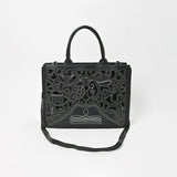 American Darling Black Western Cutwork Leather Handbag for Women – Embossed Tooled Satchel