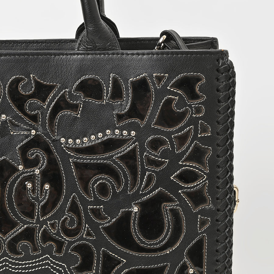 American Darling Black Western Cutwork Leather Handbag for Women – Embossed Tooled Satchel