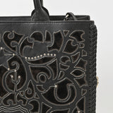 American Darling Black Western Cutwork Leather Handbag for Women – Embossed Tooled Satchel