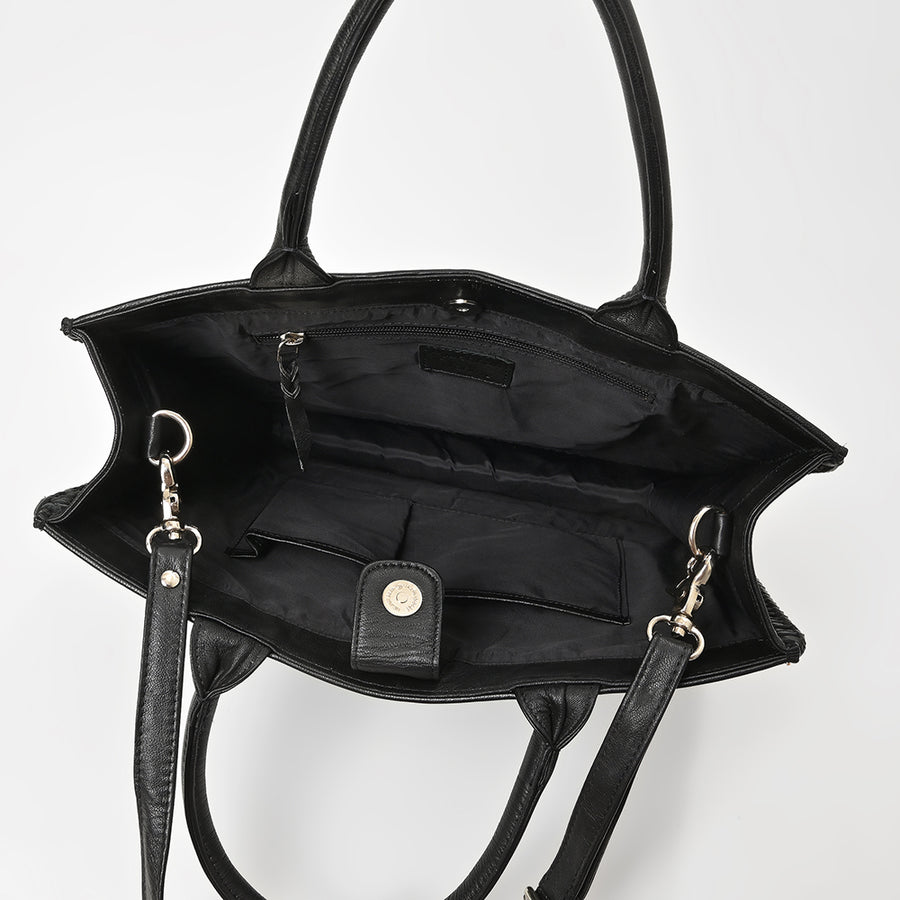 American Darling Black Western Cutwork Leather Handbag for Women – Embossed Tooled Satchel