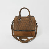 American Darling Quilted Genuine Leather & Hair-On Hide Crossbody Satchel Purse for Women Western Handbag with Studded Detail