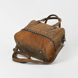 American Darling Quilted Genuine Leather & Hair-On Hide Crossbody Satchel Purse for Women Western Handbag with Studded Detail