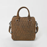 American Darling Quilted Genuine Leather & Hair-On Hide Crossbody Satchel Purse for Women Western Handbag with Studded Detail