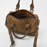 American Darling Quilted Genuine Leather & Hair-On Hide Crossbody Satchel Purse for Women Western Handbag with Studded Detail