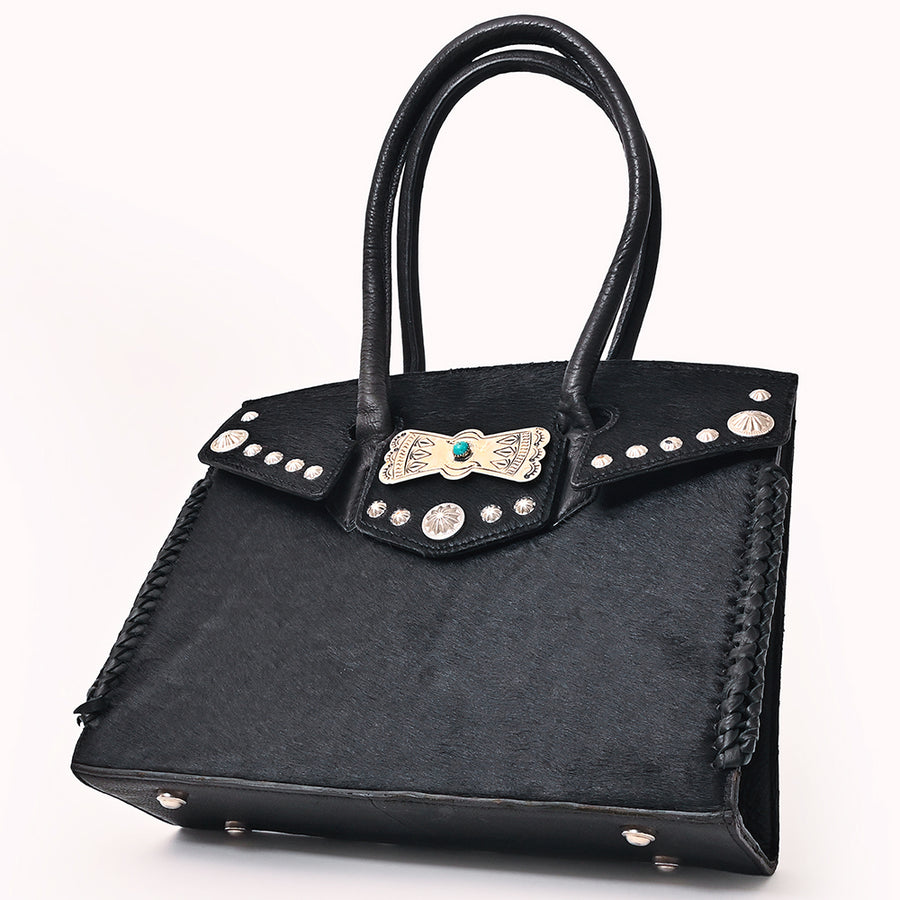 American Darling Western Tote Bag Rivetted Genuine Full Grain Leather Handcrafted Purse with Hair-On Cowhide and Concho