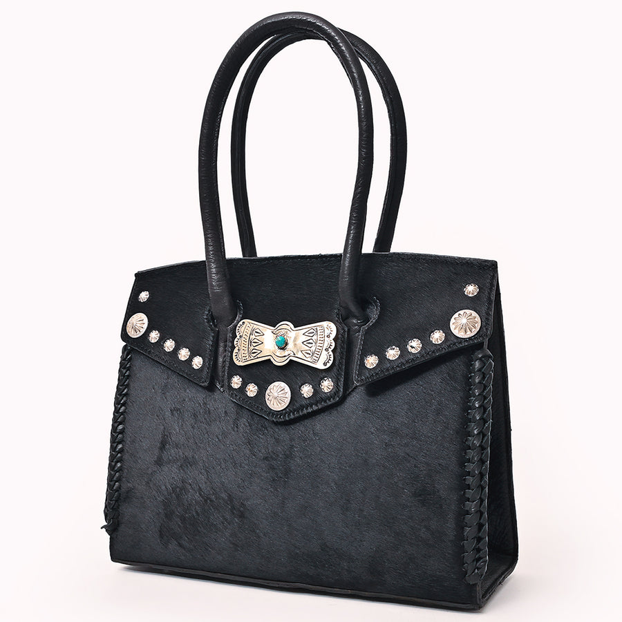 American Darling Western Leather Tote Bag with Hair-On Cowhide and Concho - Uhorse