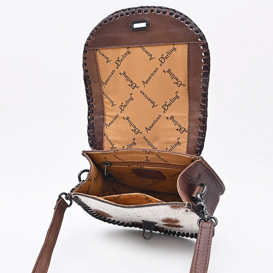 American Darling Hair-On Cowhide Genuine Leather Western Crossbody Bag with Adjustable Strap 7in (H) X 12in (W) X 2in (D)