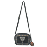 American Darling Camera Bag for Women, Embroidered Genuine Suede Leather with Western Conchos, Premium Crossbody Purse