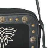 American Darling Camera Bag for Women, Embroidered Genuine Suede Leather with Western Conchos, Premium Crossbody Purse