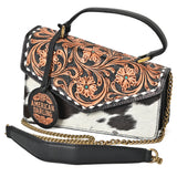 American Darling Hand Tooled Floral Leather Messenger Bag with Hair-On Cowhide - Uhorse