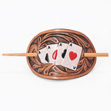 American Darling Leather Hair Stick Barrette Playing card Tan Hair by Hilason – Cowboy and equestrian accessories