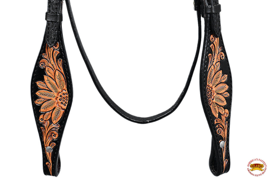 HILASON Western Horse Headstall Genuine American Leather Floral Black