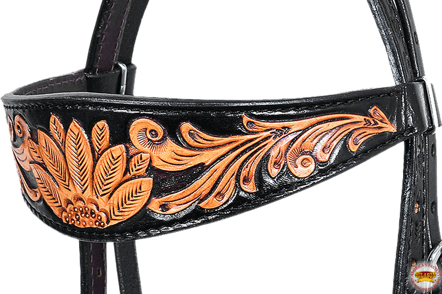 HILASON Western Horse Headstall Genuine American Leather Floral Black