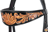 HILASON Western Horse Headstall Genuine American Leather Floral Black