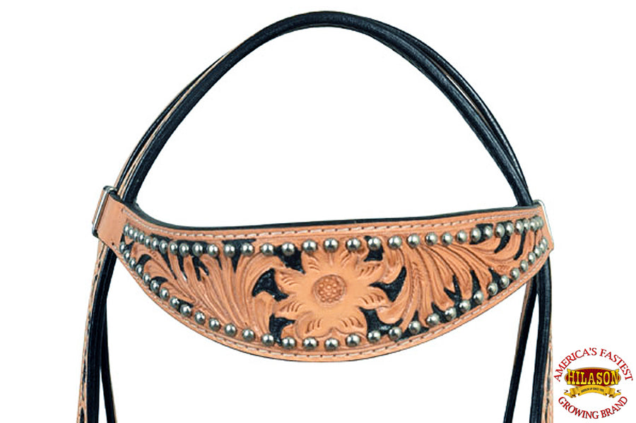 HILASON Western Genuine Leather Horse Headstall Tack Tan Floral