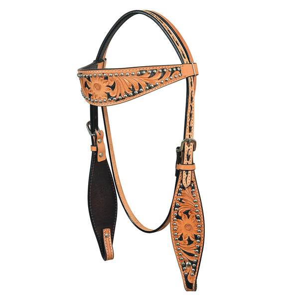 HILASON Western Genuine Leather Horse Headstall Tack Tan Floral - Uhorse