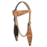 HILASON Western Genuine Leather Horse Headstall Tack Tan Floral - Uhorse