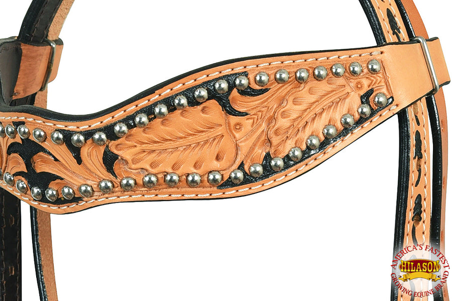 HILASON Western Horse Headstall Breast Collar Tack Genuine American Leather Tan