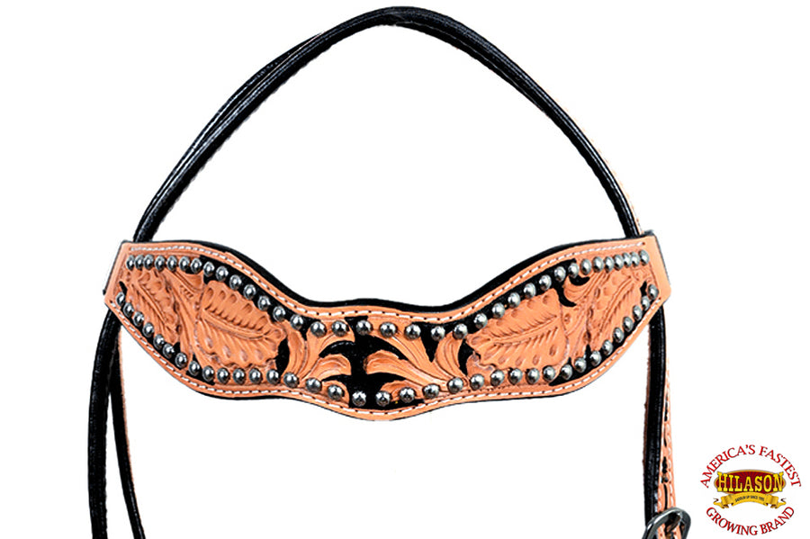 HILASON Western Horse Headstall Breast Collar Tack Genuine American Leather Tan
